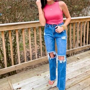 Women's Distressed Blue Jeans